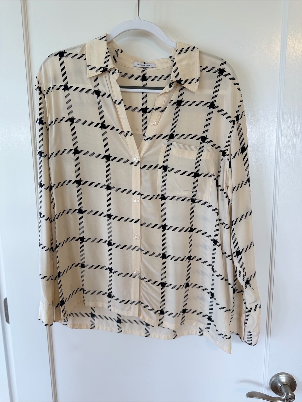 Anine Bing Cream and Black Plaid Button-Down Shirt